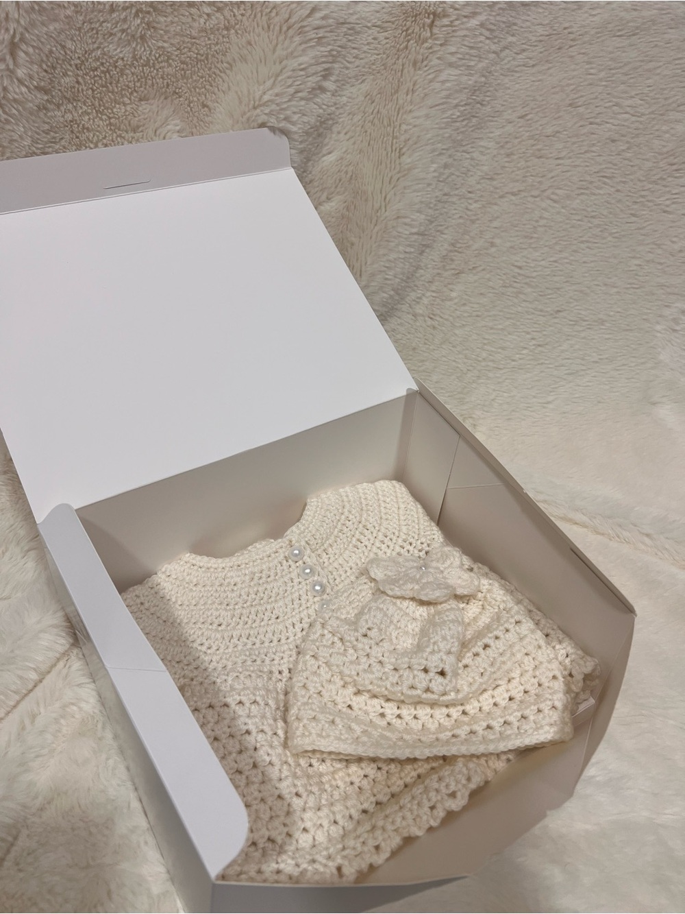 Handmade Cream Crochet Baby Set - Sweater & Hat - New one of a kind custom made